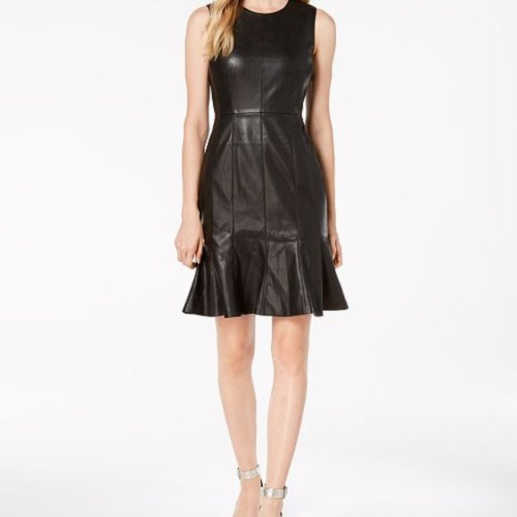 BRAND NEW!! Calvin Klein Black Leather Dress - Picture 1 of 10